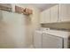 Functional laundry room with white cabinets and modern washer and dryer units for efficient chores at 4753 Outlook Ne Way, Marietta, GA 30066