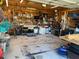 Well-equipped garage interior with workbench, storage and visible tools at 828 Cedar Stream Ct, Loganville, GA 30052