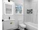 Modern bathroom featuring black and white accents, illuminated mirror and built-in shelf at 1650 Eastport Se Ter, Atlanta, GA 30317