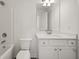 Bright bathroom featuring shower and bathtub combination, toilet, and white vanity at 1269 Pj East Rd, Covington, GA 30014