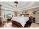 Luxurious main bedroom boasts a tray ceiling, large windows, and elegant furniture at 539 Wintergreen Way, Canton, GA 30115