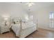 Serene main bedroom with a four-poster bed, hardwood floors, and plantation shutters at 348 Lauren Ln, Woodstock, GA 30188