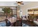 Inviting screened porch features ceiling fan and outdoor seating area with lovely natural light at 3102 Ballet Se Ct, Smyrna, GA 30082
