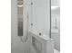 Modern bathroom shower featuring a sleek, stainless steel multi-setting shower panel and a glass enclosure at 3636 Peachtree Ne Rd # 405, Atlanta, GA 30319
