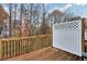 View of the wooden deck surrounded by a white lattice panel and wood railing at 3682 Harvest Dr, Decatur, GA 30034
