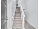 Bright staircase with white railings and gray carpeted steps, leading to the upper level at 3682 Harvest Dr, Decatur, GA 30034