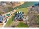 Aerial view of a beautiful home with a large yard, waterfront, and a private in-ground pool at 770 Huiet Dr, Mcdonough, GA 30252