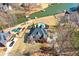 Aerial view of a beautiful home with a large yard, waterfront, and a private in-ground pool at 770 Huiet Dr, Mcdonough, GA 30252