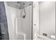 Bathroom features a tiled shower with a detachable head and is freshly painted at 79 Mountain View Ct, Dallas, GA 30157