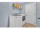 Laundry room with modern appliances, storage shelf and neutral walls at 9204 Malcolm Dr, Covington, GA 30014