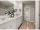 Well-lit bathroom with double vanity, modern fixtures, and walk-in closet access at 1217 Arnhem Dr, Hampton, GA 30228