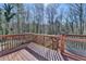 Wood deck with railing offers view of wooded area, perfect for relaxation at 6330 Oak View Dr, Cumming, GA 30041