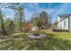 A backyard featuring a fire pit in the center, a lawn area, and some trees near the back of the property at 785 Josh Ln, Lawrenceville, GA 30045