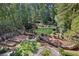 Serene backyard with lush landscaping, mature trees, and a charming garden area at 3814 Vermont Ne Rd, Atlanta, GA 30319