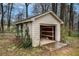 Exterior of a backyard storage building that includes an open front and built-in shelving at 832 Toonigh Rd, Canton, GA 30115
