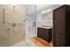 Elegant bathroom showcasing a glass-enclosed shower and a modern vanity with ample storage and stylish fixtures at 1181 Lanier Ne Blvd, Atlanta, GA 30306