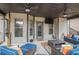 Covered outdoor patio featuring comfortable seating and a ceiling fan for a relaxing space at 1695 Stone Meadow Rd, Lithonia, GA 30058