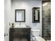 Contemporary bathroom features a vessel sink, sleek vanity, and tile shower at 1002 Defoors Nw Lndg, Atlanta, GA 30318