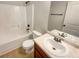 Cozy bathroom with a shower-tub combo, and a vanity with a light-colored countertop at 6503 Foggy Oak Dr, Fairburn, GA 30213