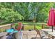 Backyard deck featuring an umbrella and seating, perfect for outdoor enjoyment and relaxation at 2375 Justine Ter, Lithia Springs, GA 30122