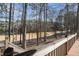 Wood deck overlooking a large wooded backyard with a view of the neighborhood at 606 Wedgewood Dr, Woodstock, GA 30189