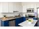 Modern kitchen with white cabinets, blue lower cabinets, stainless steel appliances, and granite countertops at 791 Wylie Se St # 105, Atlanta, GA 30316