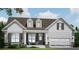 Rendering of a charming home with stone accents, white siding, a two-car garage, and rocking chair front porch at 345 Evie Ln, Canton, GA 30115