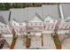 Aerial view of townhomes, garages, and professional landscaping, offering convenient access in a charming neighborhood at 2363 Palladian Manor Se Way # 4, Atlanta, GA 30339