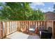 A cozy patio features wood flooring, woven furniture with cushions, potted plants and a wood fence, creating a private outdoor retreat at 5558 Kingsport Dr # 27, Atlanta, GA 30342