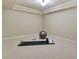 Neutral-toned basement space featuring an exercise mat, foam roller, and stability ball at 2821 Grey Moss Pass, Duluth, GA 30097