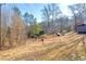 Large backyard with sheds and wooded landscape, great for storage and recreation at 1315 Woodland Sw Dr, Oxford, GA 30054