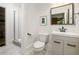 Modern bathroom with sleek vanity, toilet, and glass-enclosed shower, featuring clean lines at 9121 Selborne Ln, Chattahoochee Hills, GA 30268