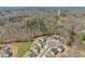 An aerial view showcases a residential development backing onto wooded areas and a pond at 4205 Rock Creek Dr, Cumming, GA 30028