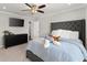 Comfortable bedroom featuring a ceiling fan, carpet, neutral walls and a wall mounted television at 4205 Rock Creek Dr, Cumming, GA 30028