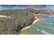 Aerial view showcasing a private dock with boat slip tucked away on a tree-lined cove and lake at 5400 Kings Camp Rd Se B-34, Acworth, GA 30102
