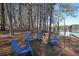 Backyard seating area with mature trees overlooking the lake at 5400 Kings Camp Rd Se B-34, Acworth, GA 30102