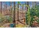 Landscaped backyard featuring an elegant garden archway, mature trees and plantings, adding charm and character at 3699 Fowler Rdg, Douglasville, GA 30135