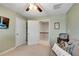 Bedroom showcasing neutral walls and a doorway to the upper level at 4080 Huron Dr, Cumming, GA 30028