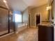 Spacious bathroom featuring a soaking tub, glass shower, and granite countertops at 5928 Cobblestone Creek Cir, Mableton, GA 30126