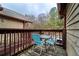 Deck features blue chairs and a small table with views of the surrounding trees at 703 Cypress Pointe St, Alpharetta, GA 30022