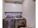 Laundry area with modern Samsung front load washer and dryer, and cabinets at 1326 Nantahala Ne Trl, Marietta, GA 30062