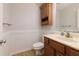 Clean bathroom with vanity, mirror and wall storage at 106 Lanyard Bnd, Peachtree City, GA 30269
