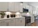 A gourmet kitchen featuring stainless steel appliances, white cabinets and marble backsplash at 280 Rockledge Sw Bnd, Powder Springs, GA 30127