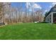 Large backyard with lush green grass, mature trees, and patio providing ample space for outdoor activities at 4865 Meadow Park Ln, Suwanee, GA 30024