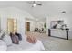 Stylishly appointed bedroom showcases a modern chandelier, and soothing decor at 1921 Harrison Park Dr, Atlanta, GA 30341
