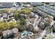 A picturesque aerial view of townhomes with a community pool surrounded by lush landscaping and mature trees at 1315 Mcgill Park Ne Ave, Atlanta, GA 30312