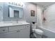 Clean bathroom featuring a white vanity, a bathtub with shower, and neutral wall paint at 1901 Cumberland Ct, Smyrna, GA 30080