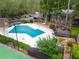 Community pool with deck is surrounded by lush trees and manicured landscaping at 1901 Cumberland Ct, Smyrna, GA 30080