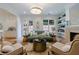 Living Room with fireplace, french doors, hardwood flooring, and custom built-ins at 2717 Skyland Dr, Brookhaven, GA 30319