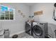 Well-organized laundry room with modern washer and dryer, utility sink and decor at 3775 Lake Seminole Dr, Buford, GA 30519